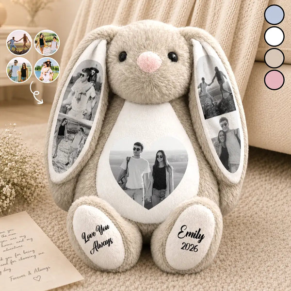 Anniversary,Christmas,Custom Photo,Gift For Couples,Old Couples,Romantic,Top Market,Upload Full Photo - Anniversary Gift For Couples - Personalized Custom Photo Heart Soft Toy Bunny