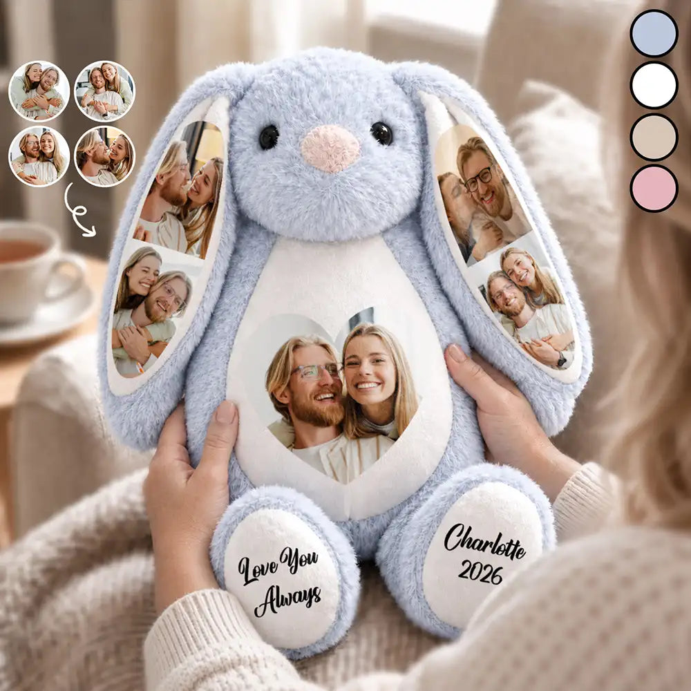 Anniversary,Christmas,Custom Photo,Gift For Couples,Old Couples,Romantic,Top Market,Upload Full Photo - Anniversary Gift For Couples - Personalized Custom Photo Heart Soft Toy Bunny