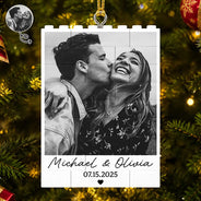 Christmas,Custom Photo,Gift For Couples,Old Couples,Romantic,Upload Full Photo - Gift For Couples, Husband, Boyfriend - Personalized Custom Photo Building Blocks Ornament