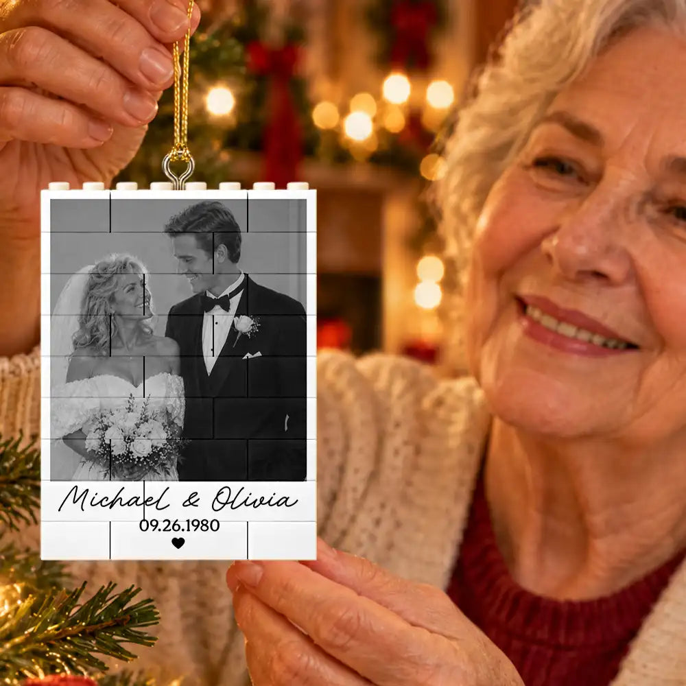 Christmas,Custom Photo,Gift For Couples,Old Couples,Romantic,Upload Full Photo - Gift For Couples, Husband, Boyfriend - Personalized Custom Photo Building Blocks Ornament