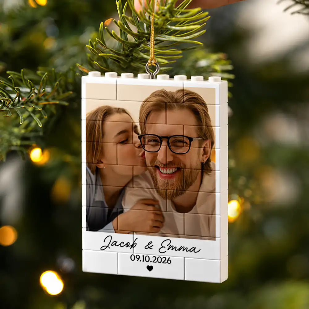 Christmas,Custom Photo,Gift For Couples,Old Couples,Romantic,Upload Full Photo - Gift For Couples, Husband, Boyfriend - Personalized Custom Photo Building Blocks Ornament