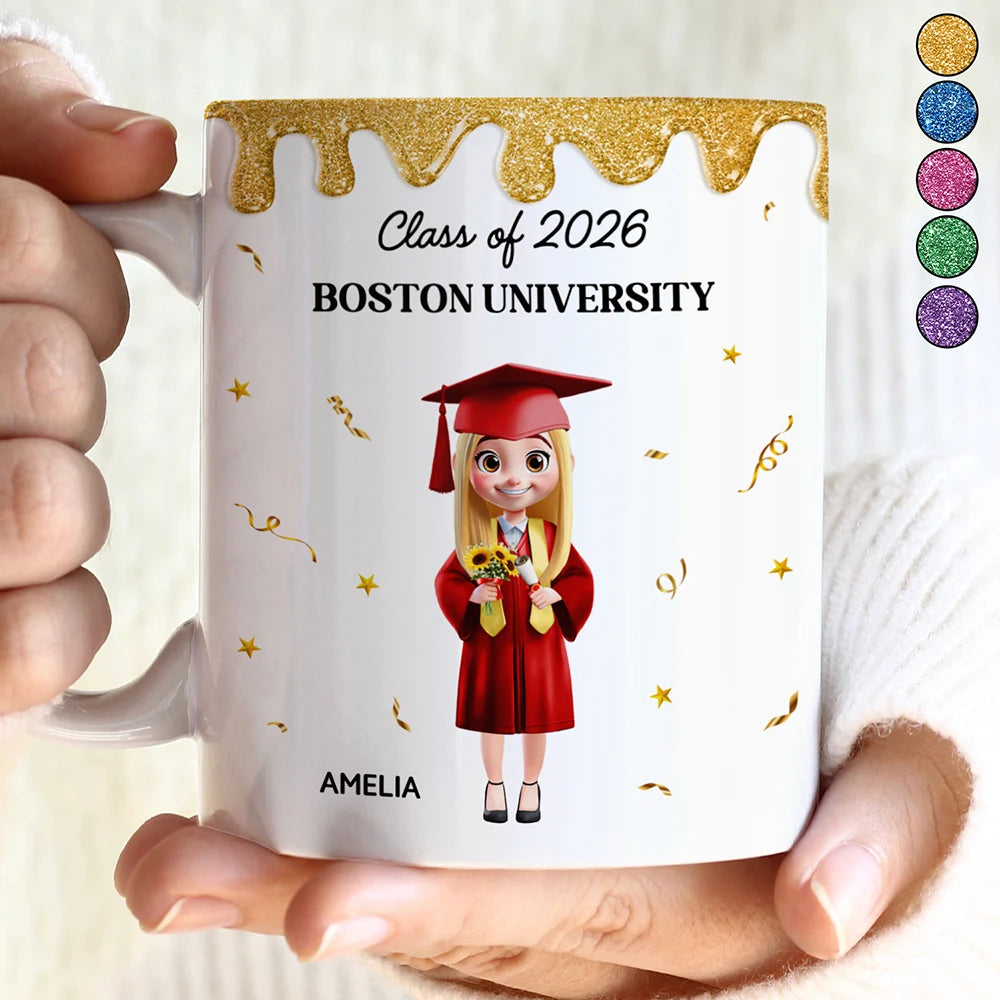 Graduation,Gift For Yourself,Gift For Women,Gift For Men - A New Chapter Begins Glitter Border - Personalized White Edge-to-Edge Mug