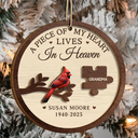 Memorial,Christmas,Family,Sad,Gift For Grandparents - A Piece Of My Heart Lives In Heaven - Personalized 2-Layered Wooden Ornament