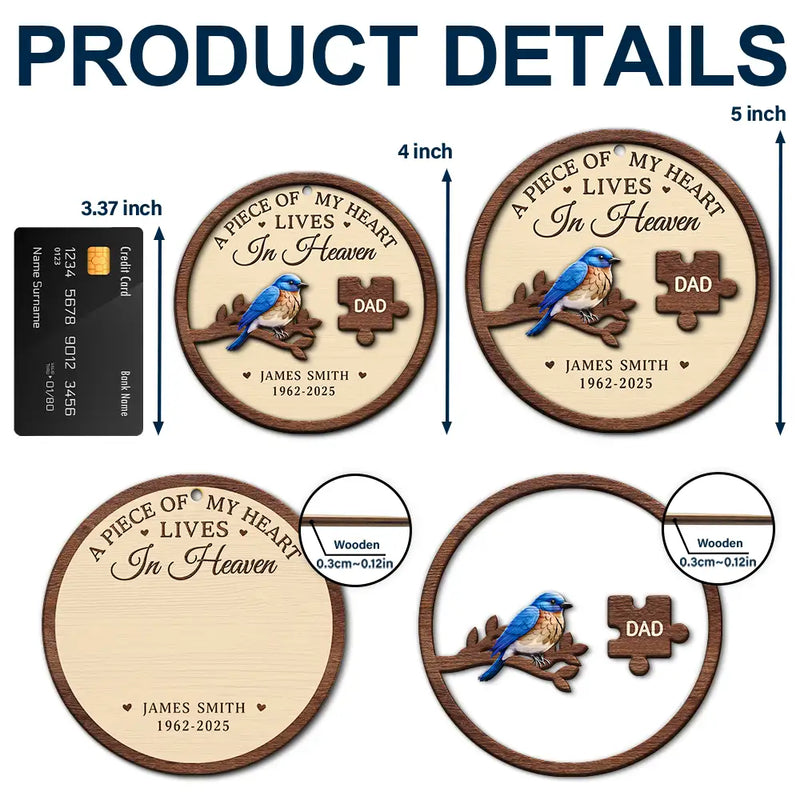 Memorial,Christmas,Family,Sad,Gift For Grandparents - A Piece Of My Heart Lives In Heaven - Personalized 2-Layered Wooden Ornament