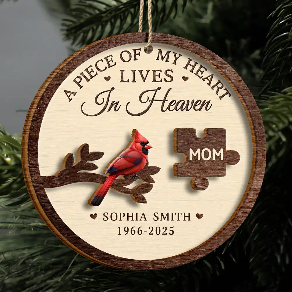 Un morceau de mon cœur vit au paradis - Décoration en bois personnalisée à 2 couches 