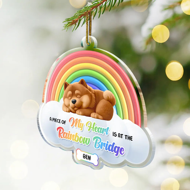 Gift For Women,Gift For Men,Memorial,Dog Lovers,Dog Mom,Dog Dad,Sad,Christmas - A Piece Of My Heart Sleeping Dog 3D Effect - Personalized Custom Shaped Acrylic Ornament