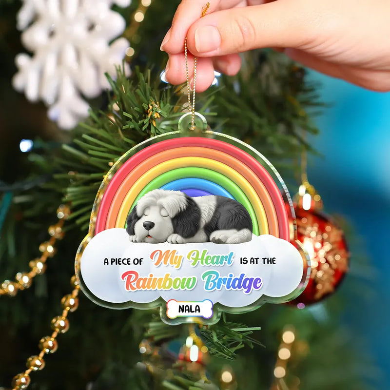 Gift For Women,Gift For Men,Memorial,Dog Lovers,Dog Mom,Dog Dad,Sad,Christmas - A Piece Of My Heart Sleeping Dog 3D Effect - Personalized Custom Shaped Acrylic Ornament