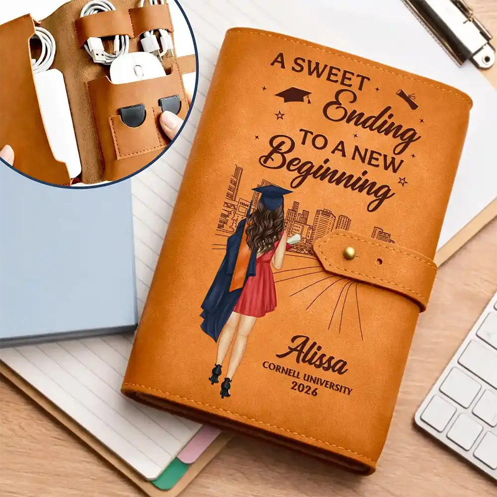 A Sweet Ending To A New Beginning - Personalized Leather Cable Bag