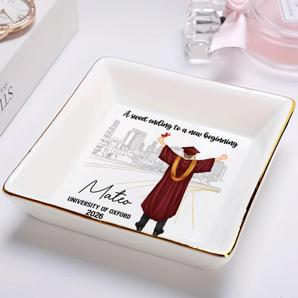 Gift For Yourself,Gift For Women,Gift For Men,Graduation,Happy - A Sweet Ending To A New Beginning - Personalised Ring Dish