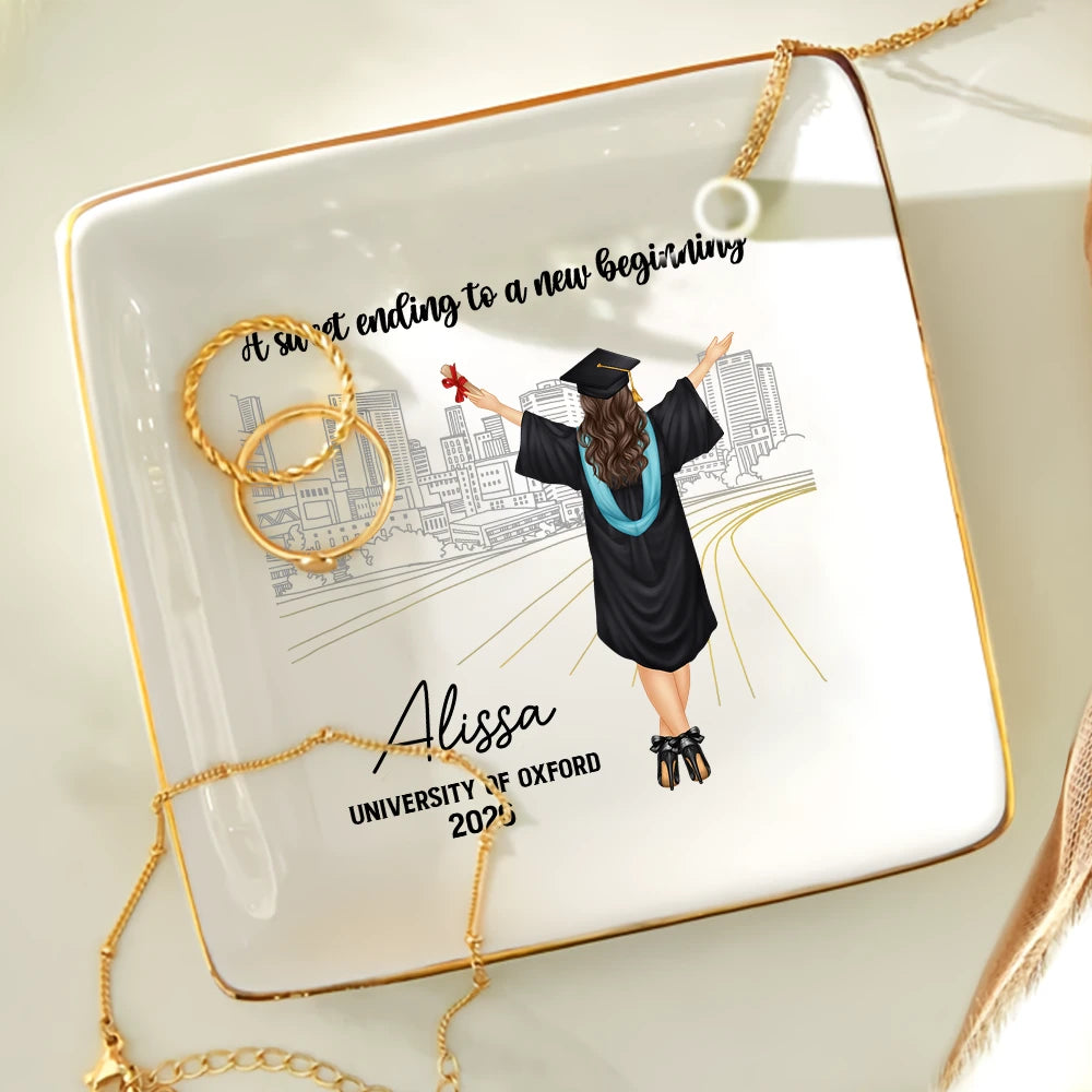 Gift For Yourself,Gift For Women,Gift For Men,Graduation,Happy - A Sweet Ending To A New Beginning - Personalised Ring Dish