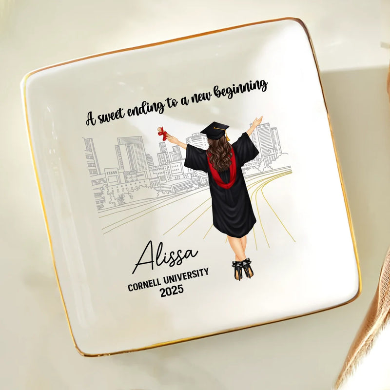 Graduation - A Sweet Ending To A New Beginning - Personalized Ring Dish
