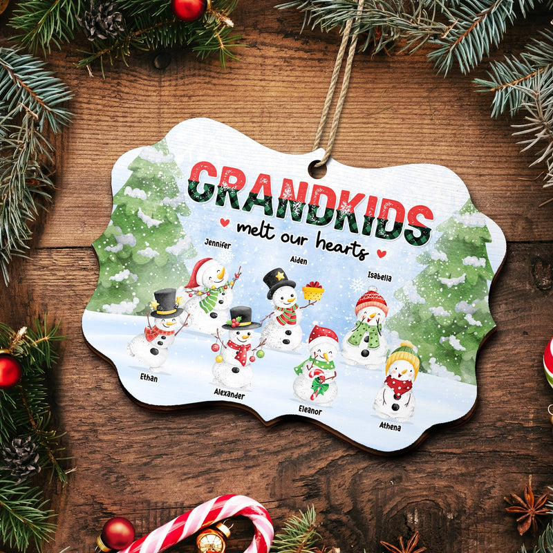 Snowmen Grandkids Melt My Heart - Christmas, Gift For Grandparents - Personalized Medallion Wooden Ornament