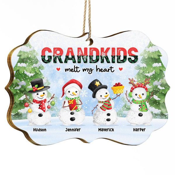 Les petits-enfants bonhommes de neige font fondre mon cœur - Noël, cadeau pour les grands-parents - Décoration en bois médaillon personnalisée