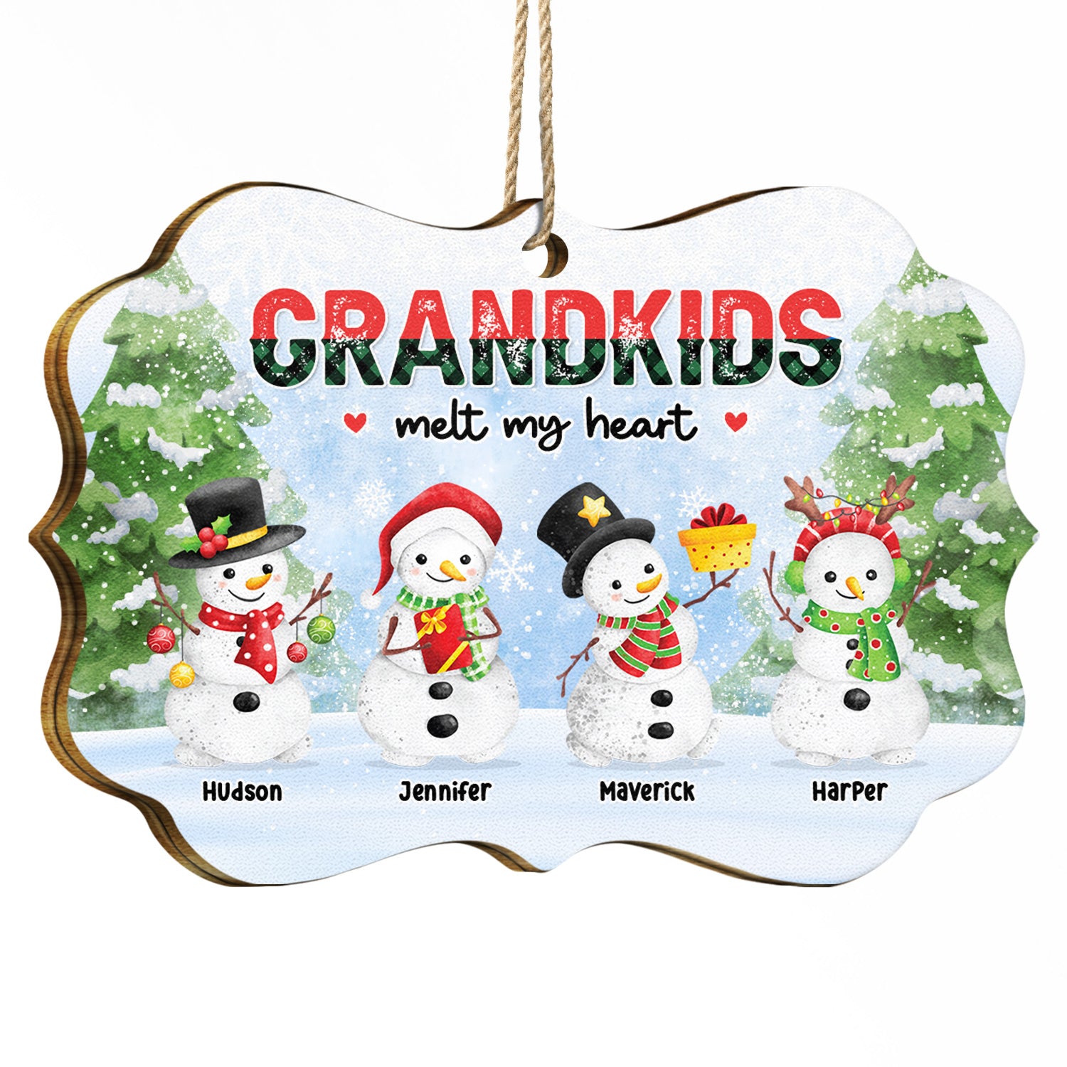 Snowmen Grandkids Melt My Heart - Christmas, Gift For Grandparents - Personalized Medallion Wooden Ornament