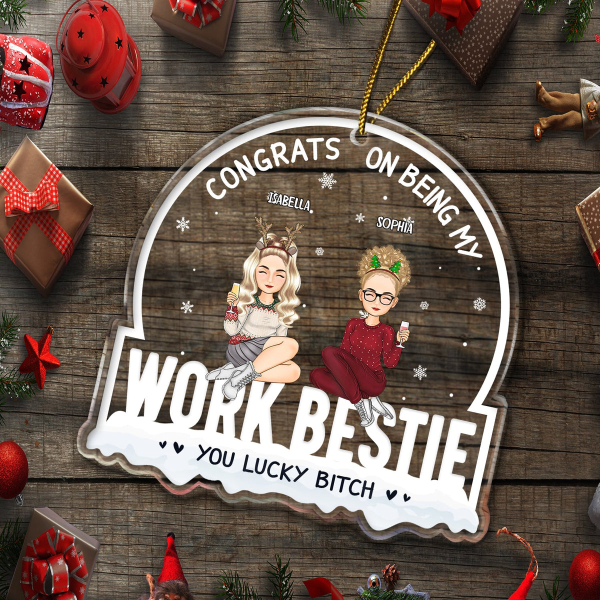 Christmas Coworker Congrats On Being My Work Bestie - Gift For Colleagues - Personalized Custom Shaped Acrylic Ornament