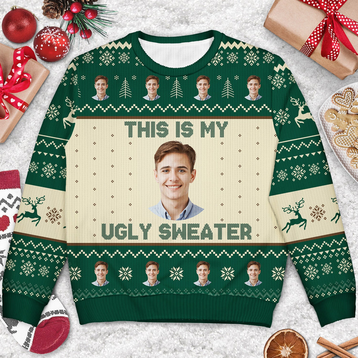 Photo personnalisée « C'est mon pull moche » - Cadeau de Noël pour vous-même - Pull moche unisexe personnalisé