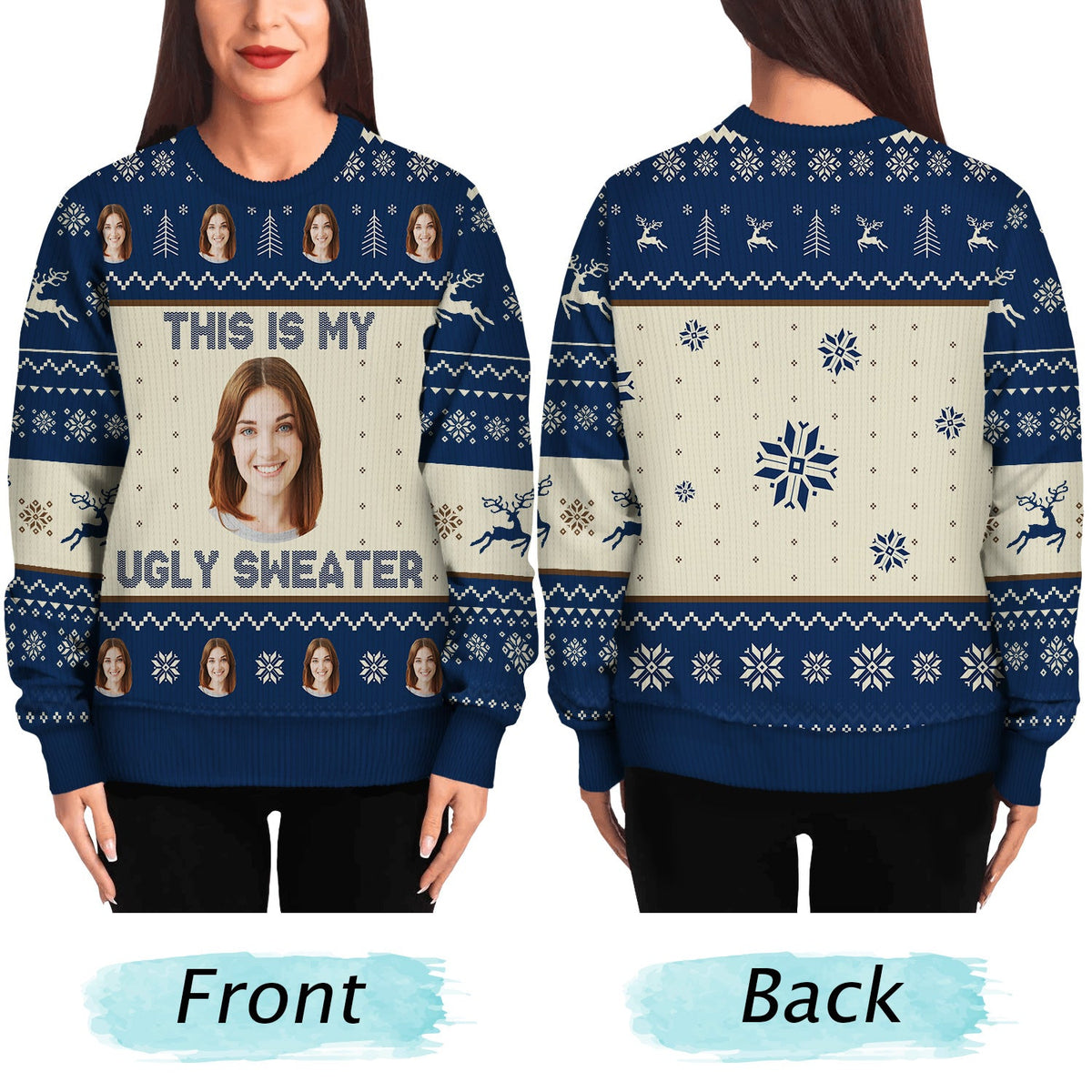 Photo personnalisée « C'est mon pull moche » - Cadeau de Noël pour vous-même - Pull moche unisexe personnalisé