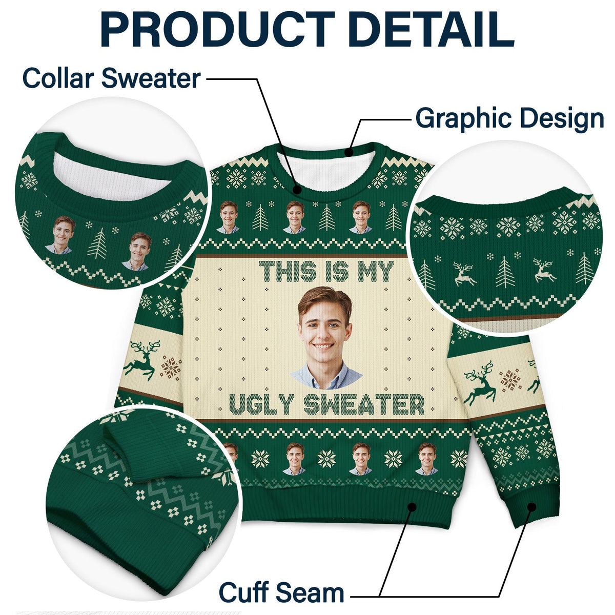 Photo personnalisée « C'est mon pull moche » - Cadeau de Noël pour vous-même - Pull moche unisexe personnalisé