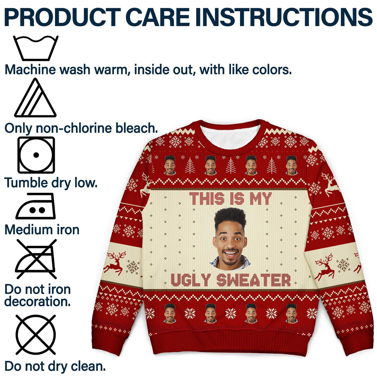 Photo personnalisée « C'est mon pull moche » - Cadeau de Noël pour vous-même - Pull moche unisexe personnalisé
