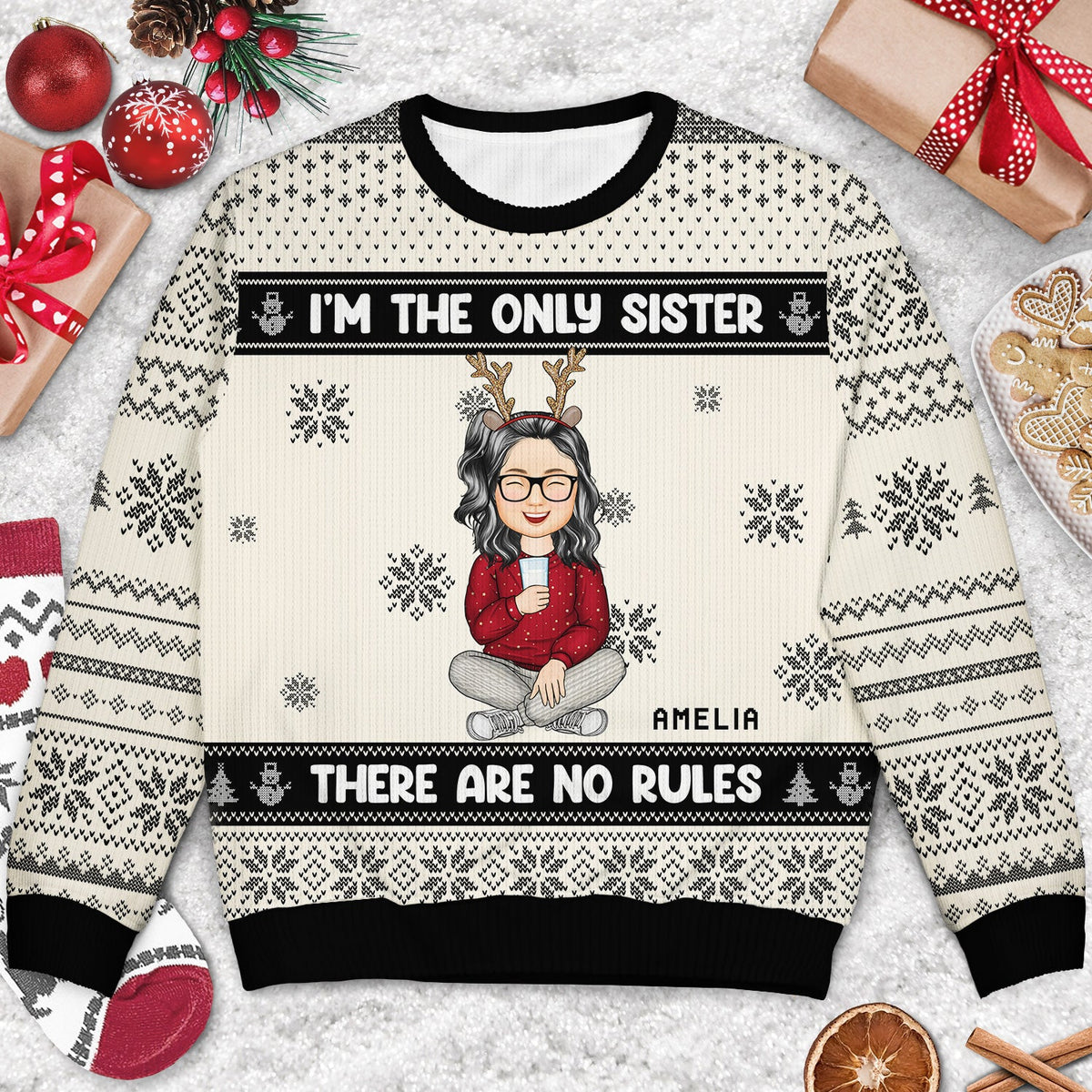 Pull moche unisexe personnalisé - Cadeau pour frères et sœurs - Je fais les règles de Noël