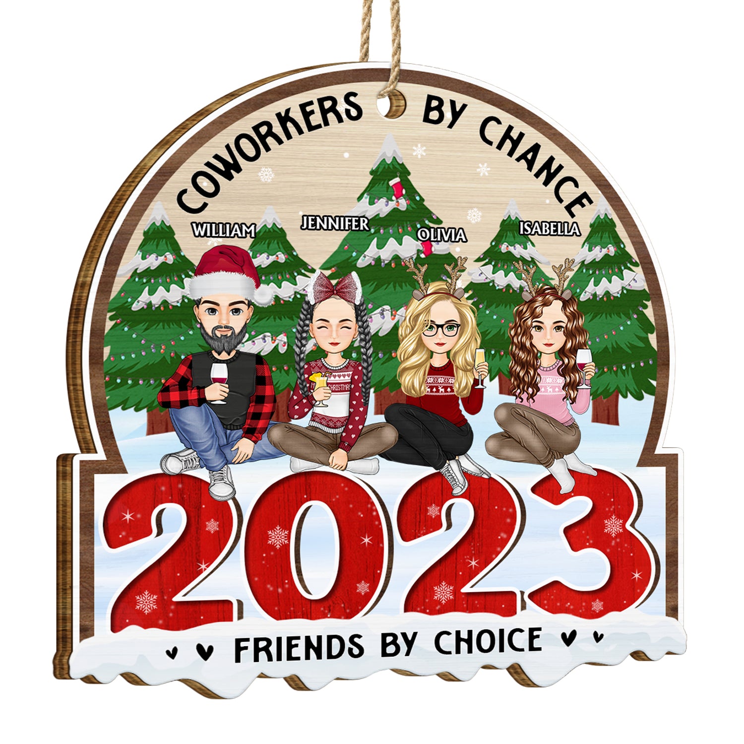 Christmas Colleagues 2023 Coworkers By Chance - Gift For Colleagues - Personalized Custom Shaped Wooden Ornament
