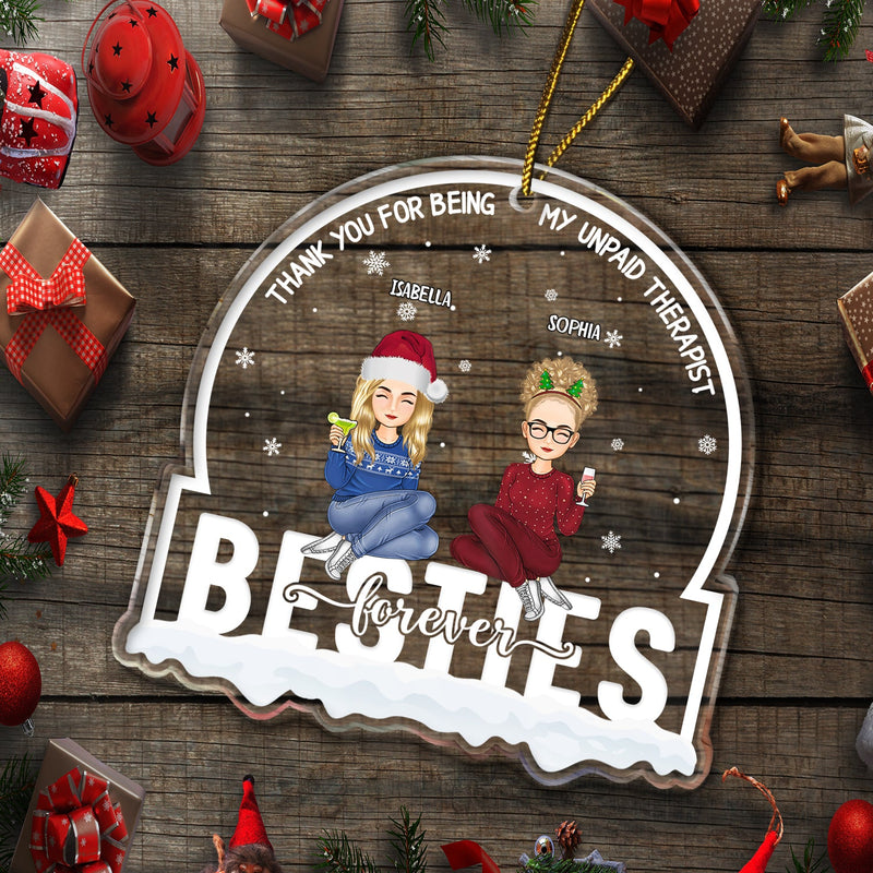 Meilleurs amis de Noël pour toujours, merci d'être mon thérapeute bénévole - Cadeau pour meilleur ami - Ornement acrylique personnalisé en forme personnalisée