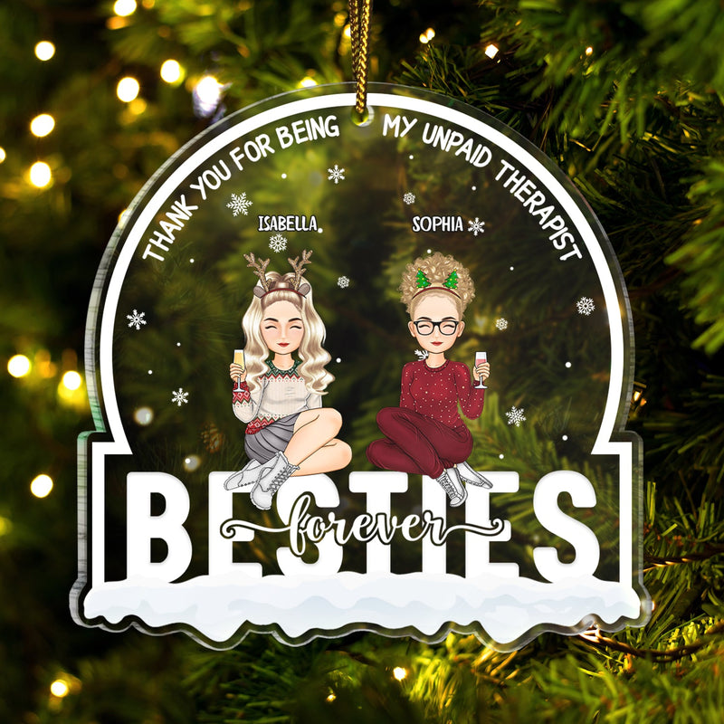 Meilleurs amis de Noël pour toujours, merci d'être mon thérapeute bénévole - Cadeau pour meilleur ami - Ornement acrylique personnalisé en forme personnalisée
