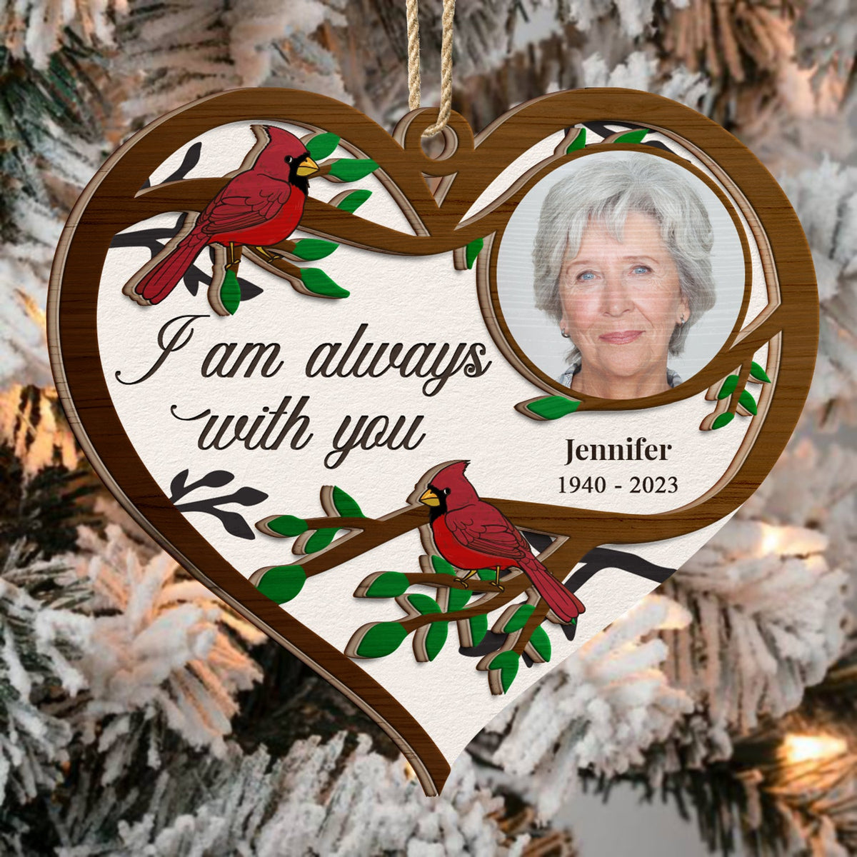 Custom Photo Cardinals I Am Always With You - Christmas, Memorial Gift - Personalized 2-Layered Wooden Ornament