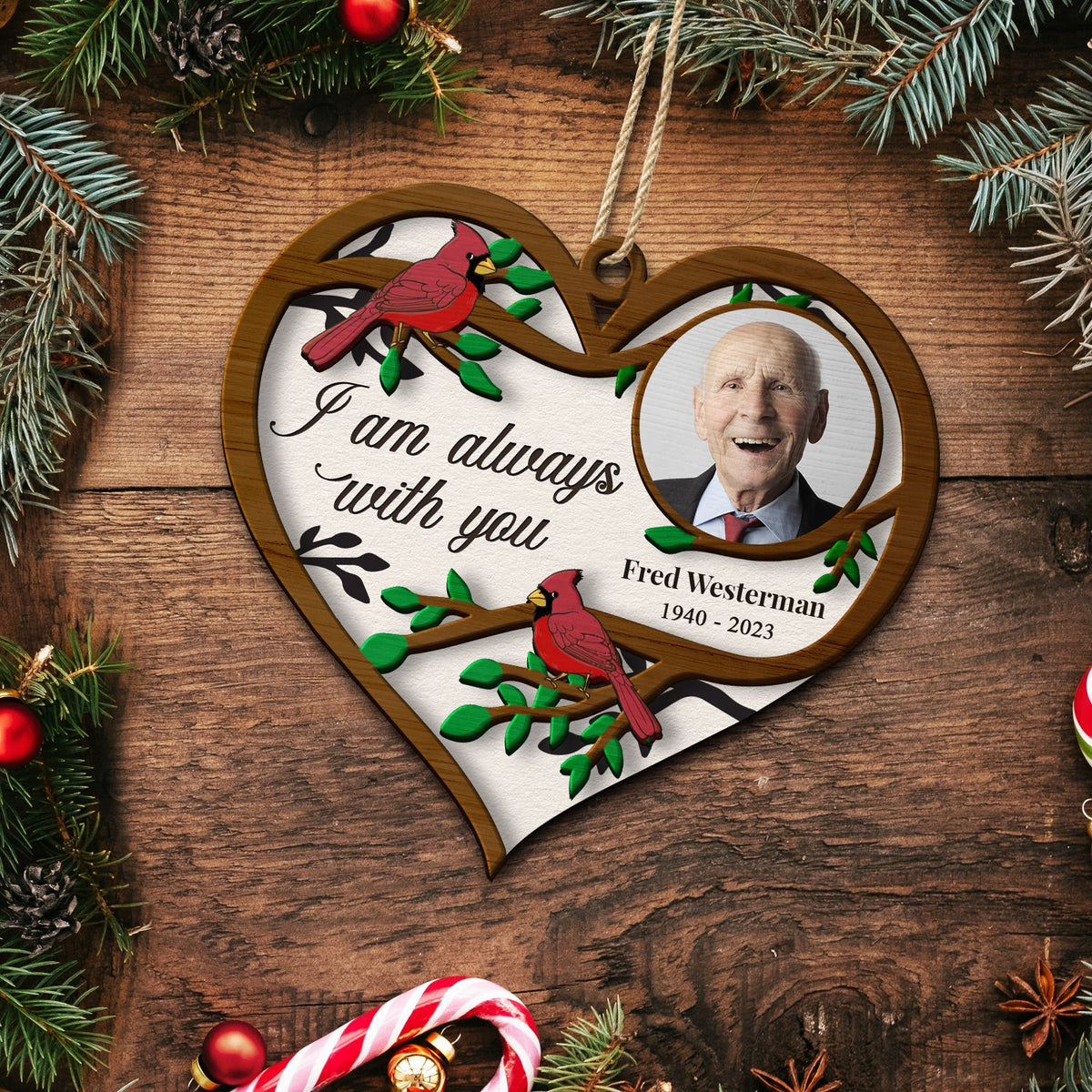 Custom Photo Cardinals I Am Always With You - Christmas, Memorial Gift - Personalized 2-Layered Wooden Ornament