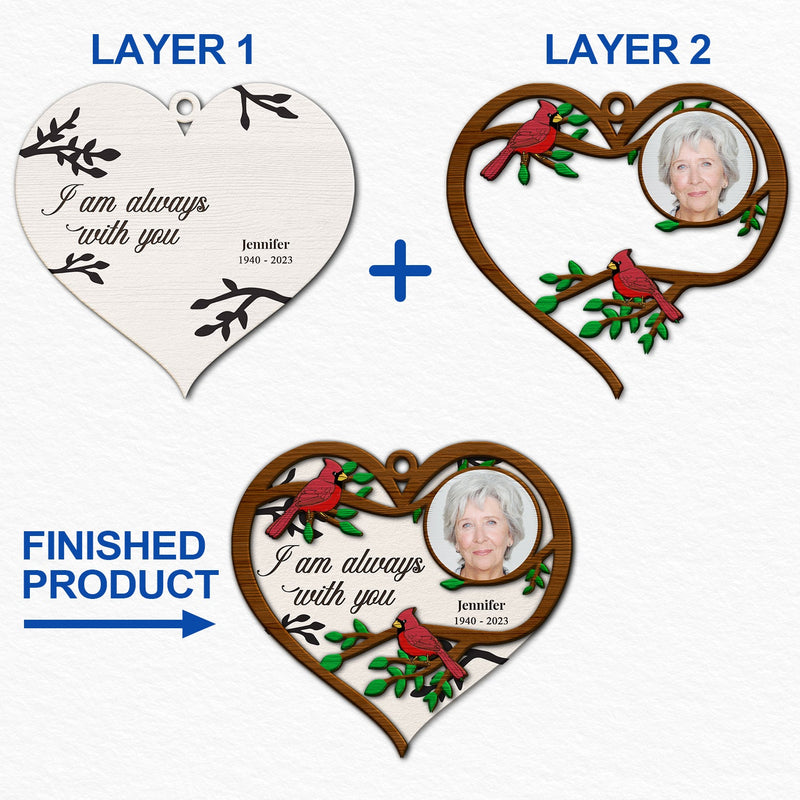 Custom Photo Cardinals I Am Always With You - Christmas, Memorial Gift - Personalized 2-Layered Wooden Ornament