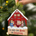 Christmas Cartoon Family All Hearts Come Home For Christmas - Gift For Family - Personalized Custom Shaped Wooden Ornament