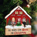Christmas Cartoon Family All Hearts Come Home For Christmas - Gift For Family - Personalized Custom Shaped Wooden Ornament