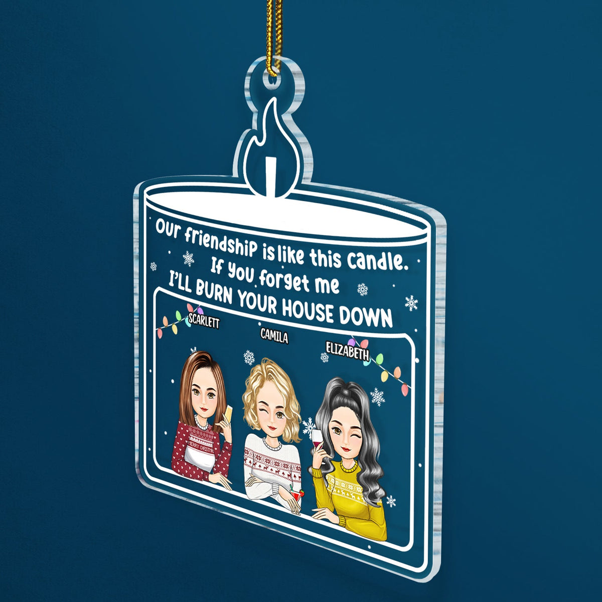 Christmas Cartoon Our Friendship Is Like This Candle - Gift For Bestie - Personalized Custom Shaped Acrylic Ornament