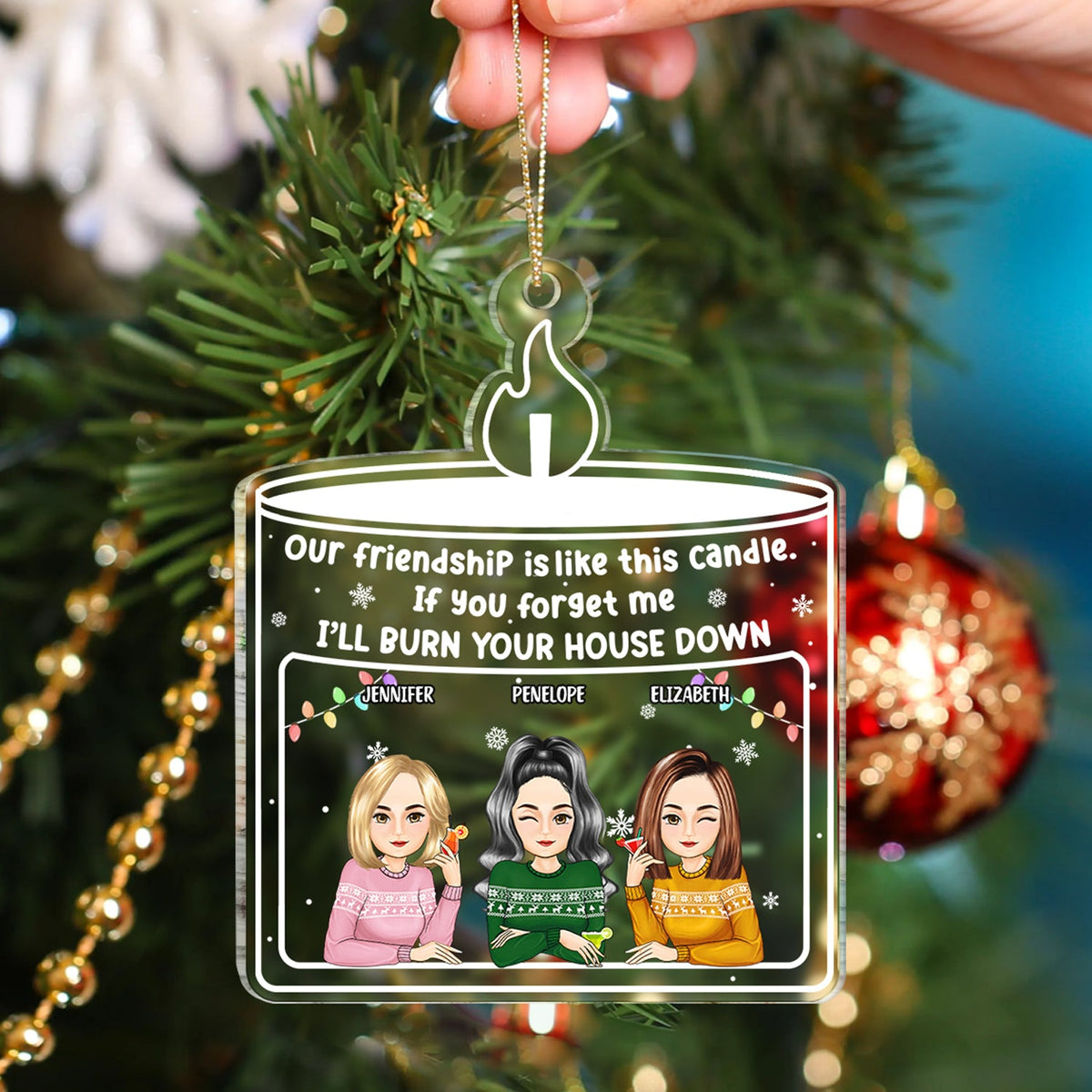 Christmas Cartoon Our Friendship Is Like This Candle - Gift For Bestie - Personalized Custom Shaped Acrylic Ornament
