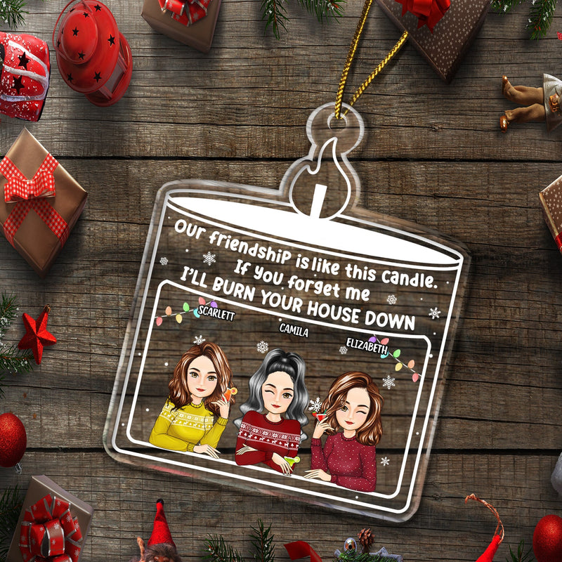 Christmas Cartoon Our Friendship Is Like This Candle - Gift For Bestie - Personalized Custom Shaped Acrylic Ornament