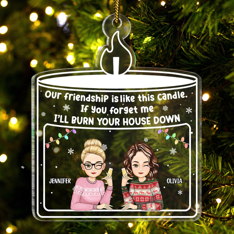 Christmas Cartoon Our Friendship Is Like This Candle - Gift For Bestie - Personalized Custom Shaped Acrylic Ornament