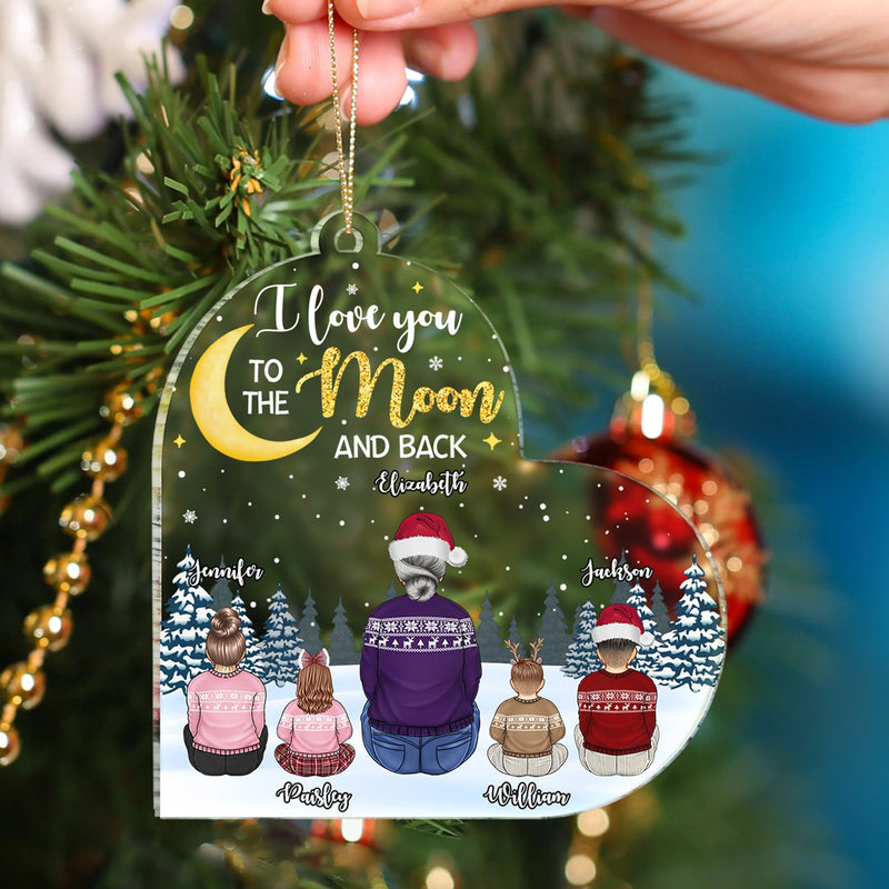 Grand-mère sur la lune et retour - Cadeau de Noël pour petits-enfants, enfants - Décoration acrylique personnalisée