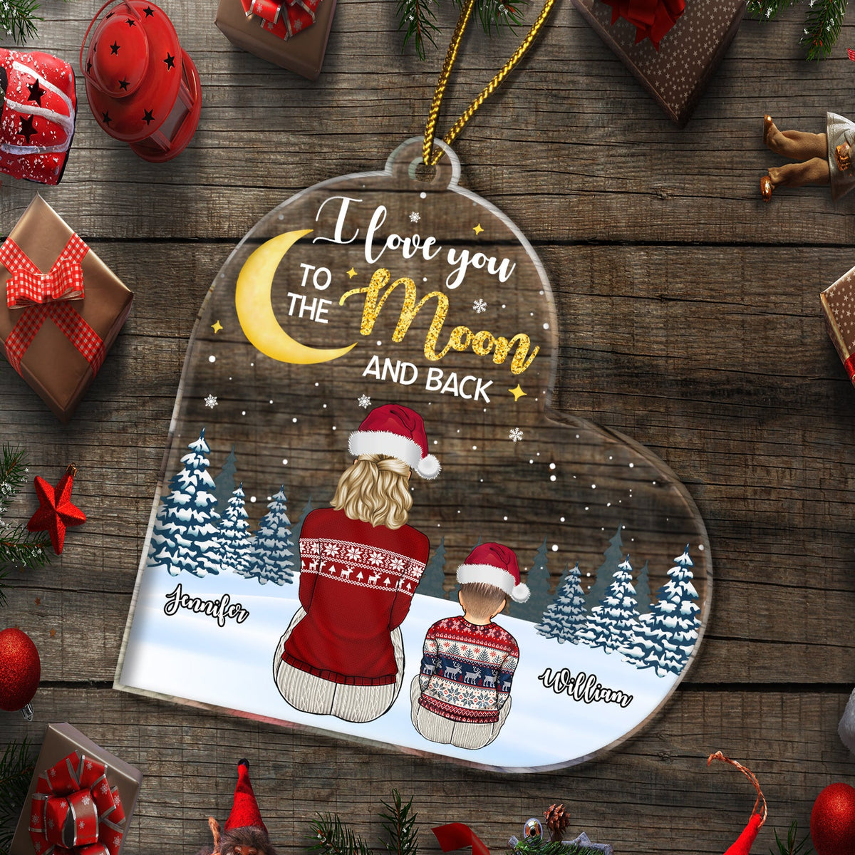 Grand-mère sur la lune et retour - Cadeau de Noël pour petits-enfants, enfants - Décoration acrylique personnalisée
