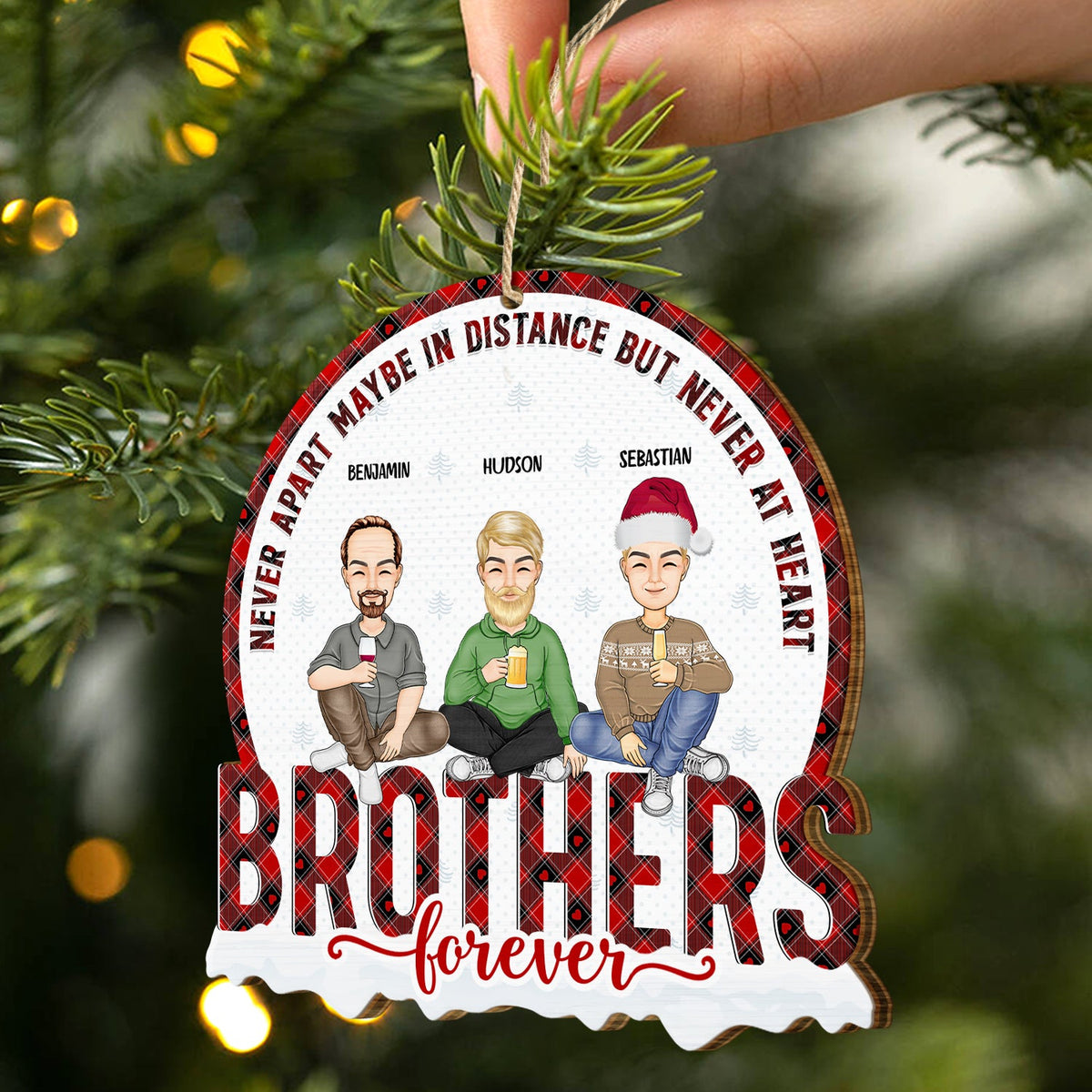 Christmas Siblings Never Apart - Gift For Sister, Siblings - Personalized Custom Shaped Wooden Ornament