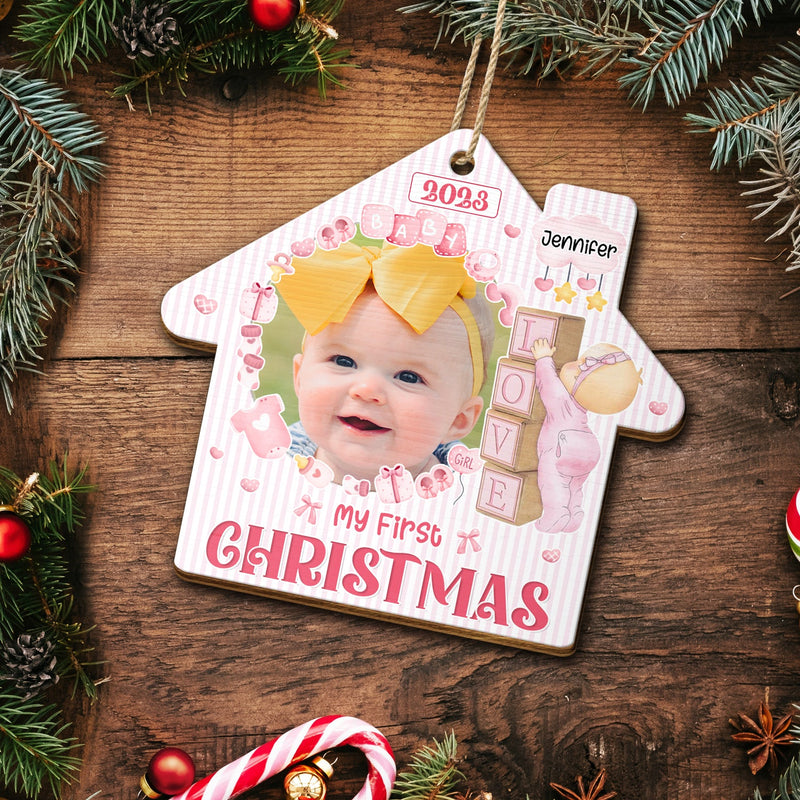 Custom Photo Christmas Baby My First Christmas - Gift For Parents - Personalized Custom Shaped Wooden Ornament