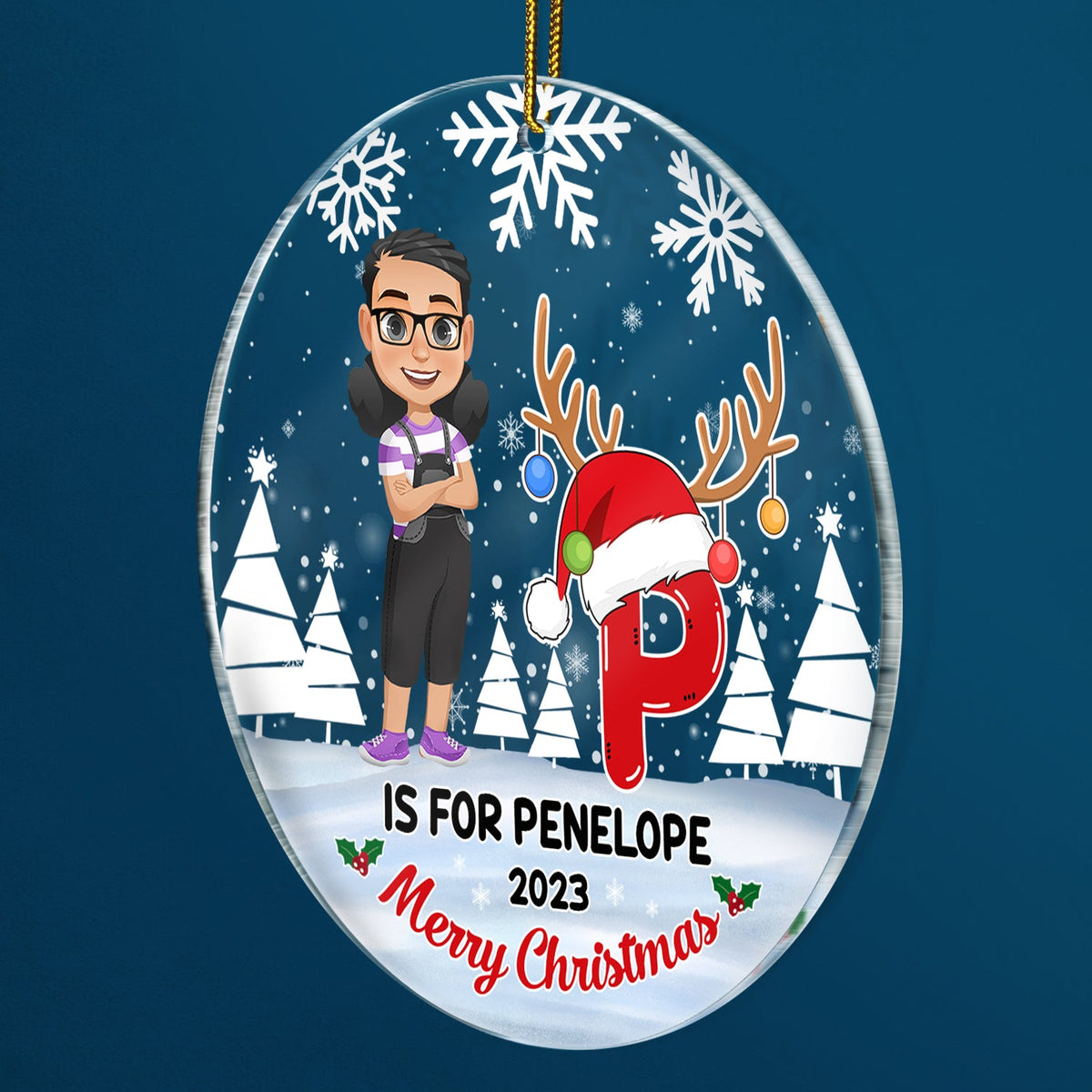 Merry Christmas Monogram Alphabet - Family Gift - Personalized Circle Acrylic Ornament