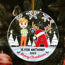 Merry Christmas Monogram Alphabet - Family Gift - Personalized Circle Acrylic Ornament