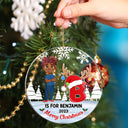 Merry Christmas Monogram Alphabet - Family Gift - Personalized Circle Acrylic Ornament