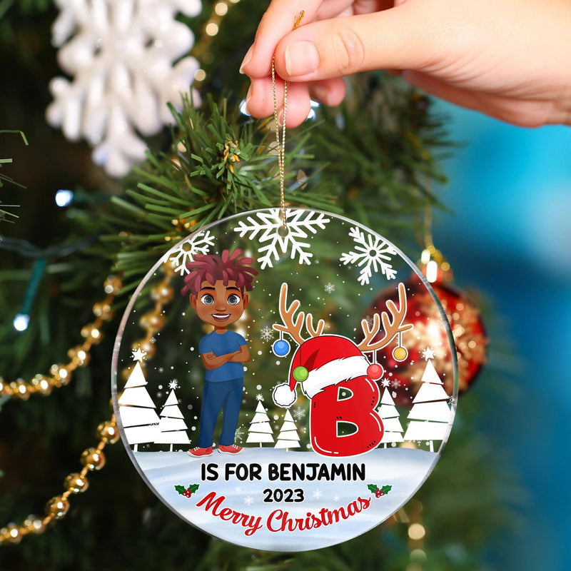 Merry Christmas Monogram Alphabet - Family Gift - Personalized Circle Acrylic Ornament