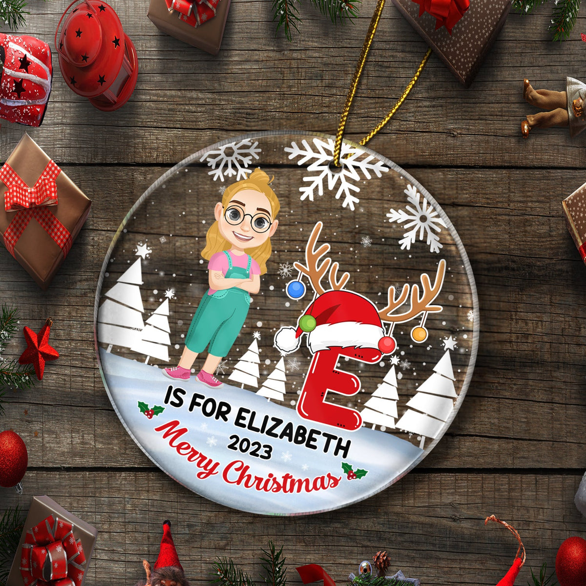 Merry Christmas Monogram Alphabet - Family Gift - Personalized Circle Acrylic Ornament