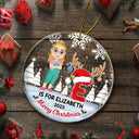 Merry Christmas Monogram Alphabet - Family Gift - Personalized Circle Acrylic Ornament