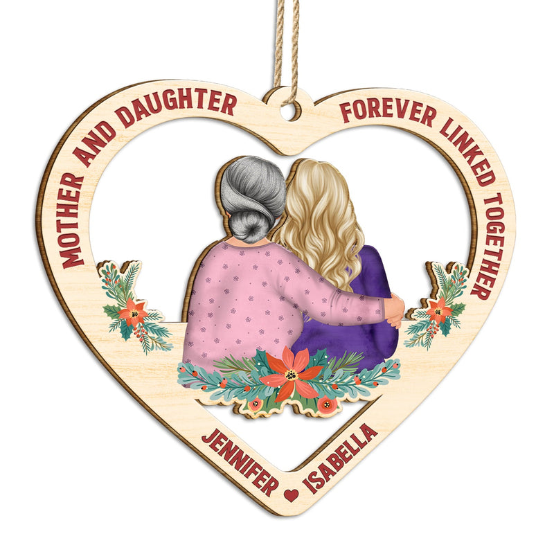 Mère et fille liées à jamais - Cadeau de Noël pour maman - Décoration en bois découpée personnalisée