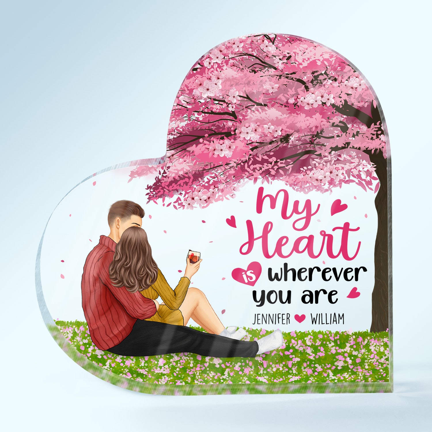 My Heart Is Wherever You Are - Gift For Couples - Personalized Heart Shaped Acrylic Plaque
