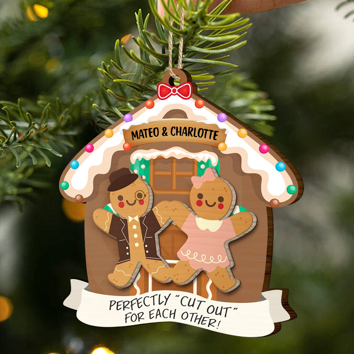 Christmas Couple Gingerbread Perfectly Cutout For Each Other - Gift For Couples - Personalized 2-Layered Wooden Ornament