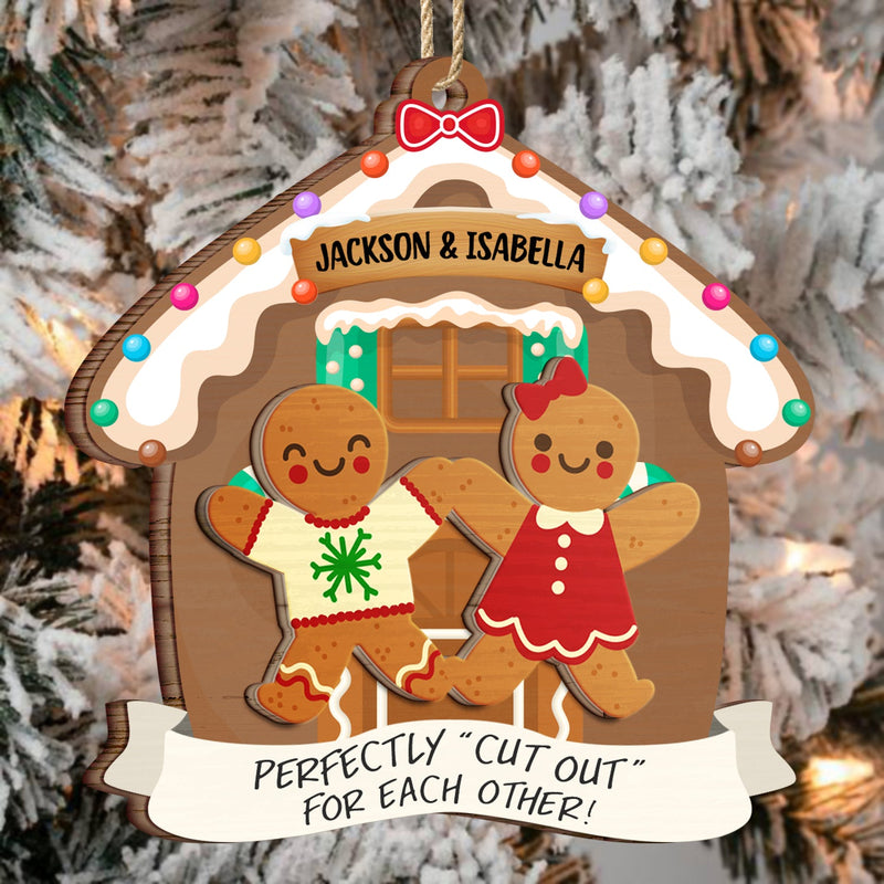 Christmas Couple Gingerbread Perfectly Cutout For Each Other - Gift For Couples - Personalized 2-Layered Wooden Ornament